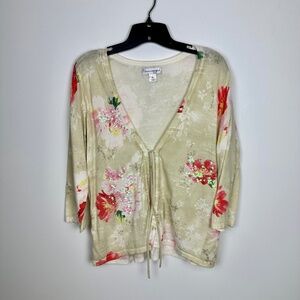 Christopher and Banks Y2k Floral Print Sequin V-Neck Tie Front Shirt Cardigan